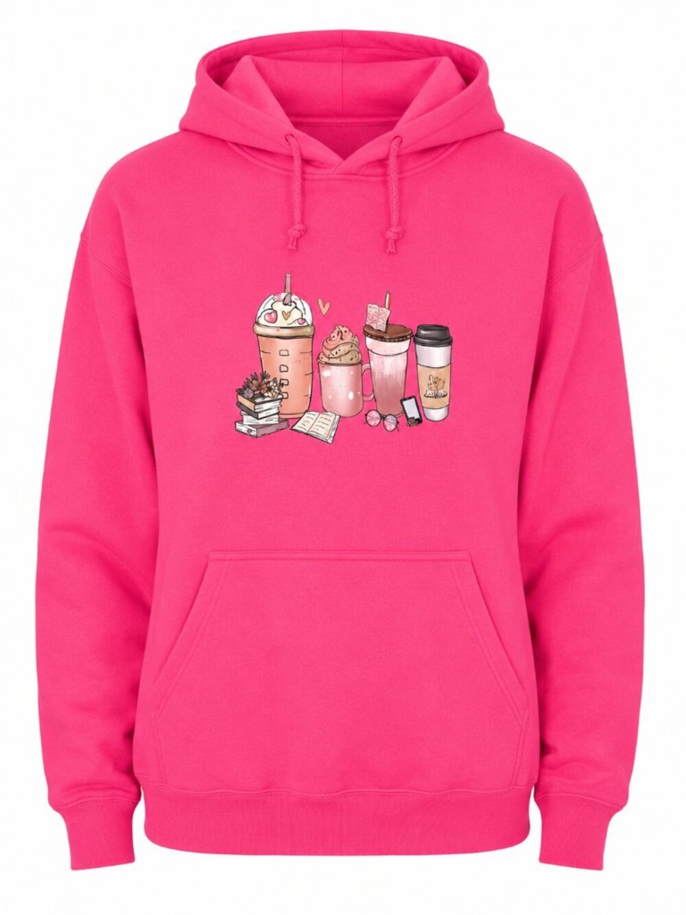 New Pink Women Sweatshirt Hoodie Graphic Coffee Style Casual Pullover